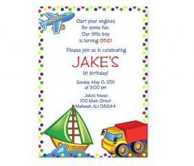 Transportation Birthday Invitation (Plane, Truck and Boat)